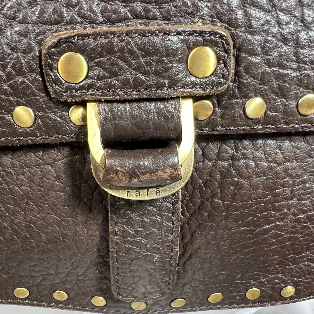 Rafe New York Distressed Pebbled Leather Studded Brown Crossbody Shoulder Bag - Picture 3 of 16